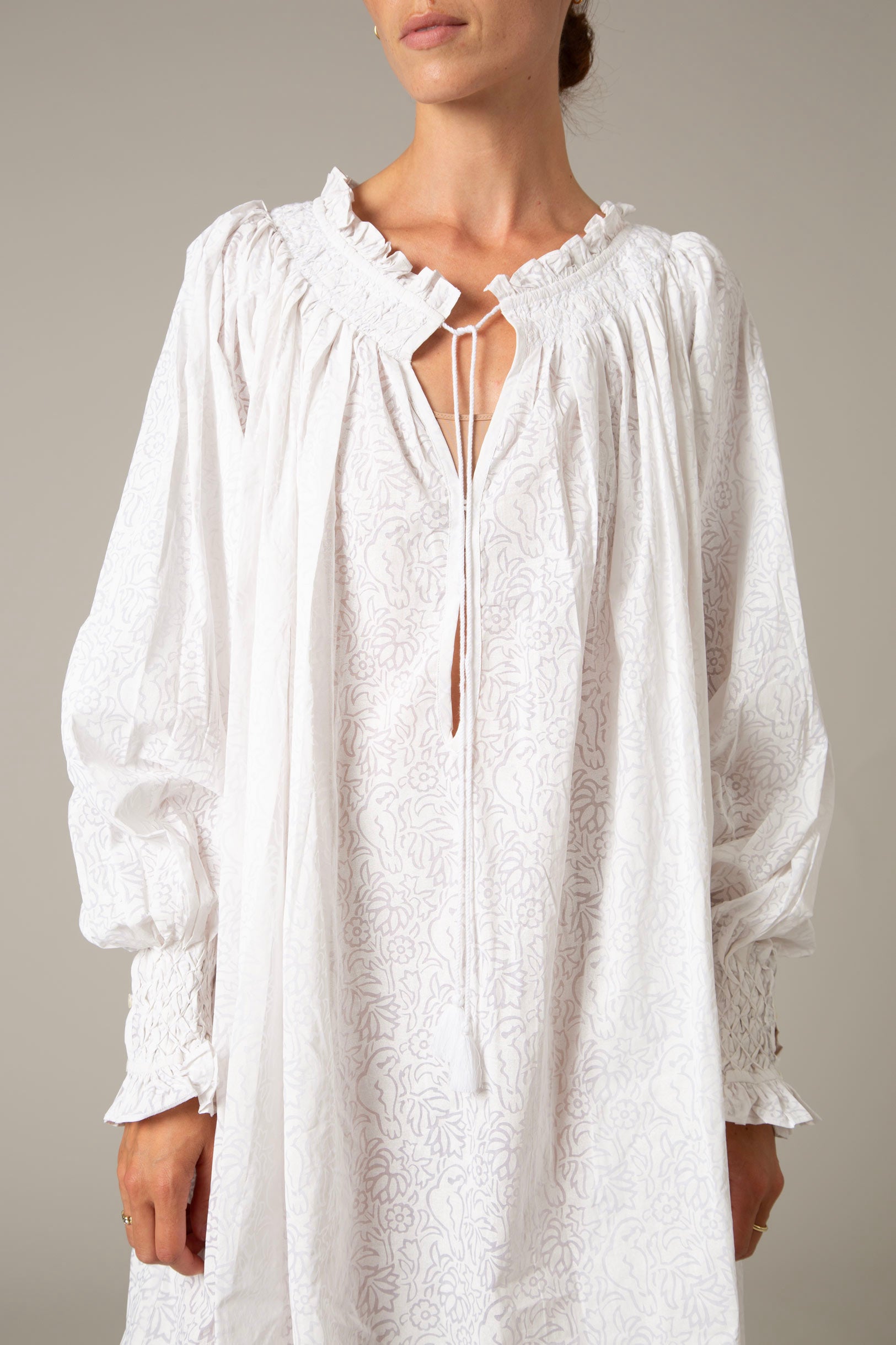 Zorah White Parrot Print Dress by Thierry Colson