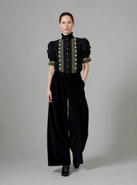 Vita Short Sleeves Shirt - Black - Embroidered Corduroy