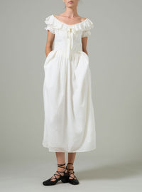 Falbala Long Dress - Wild Flower Embroidery - White