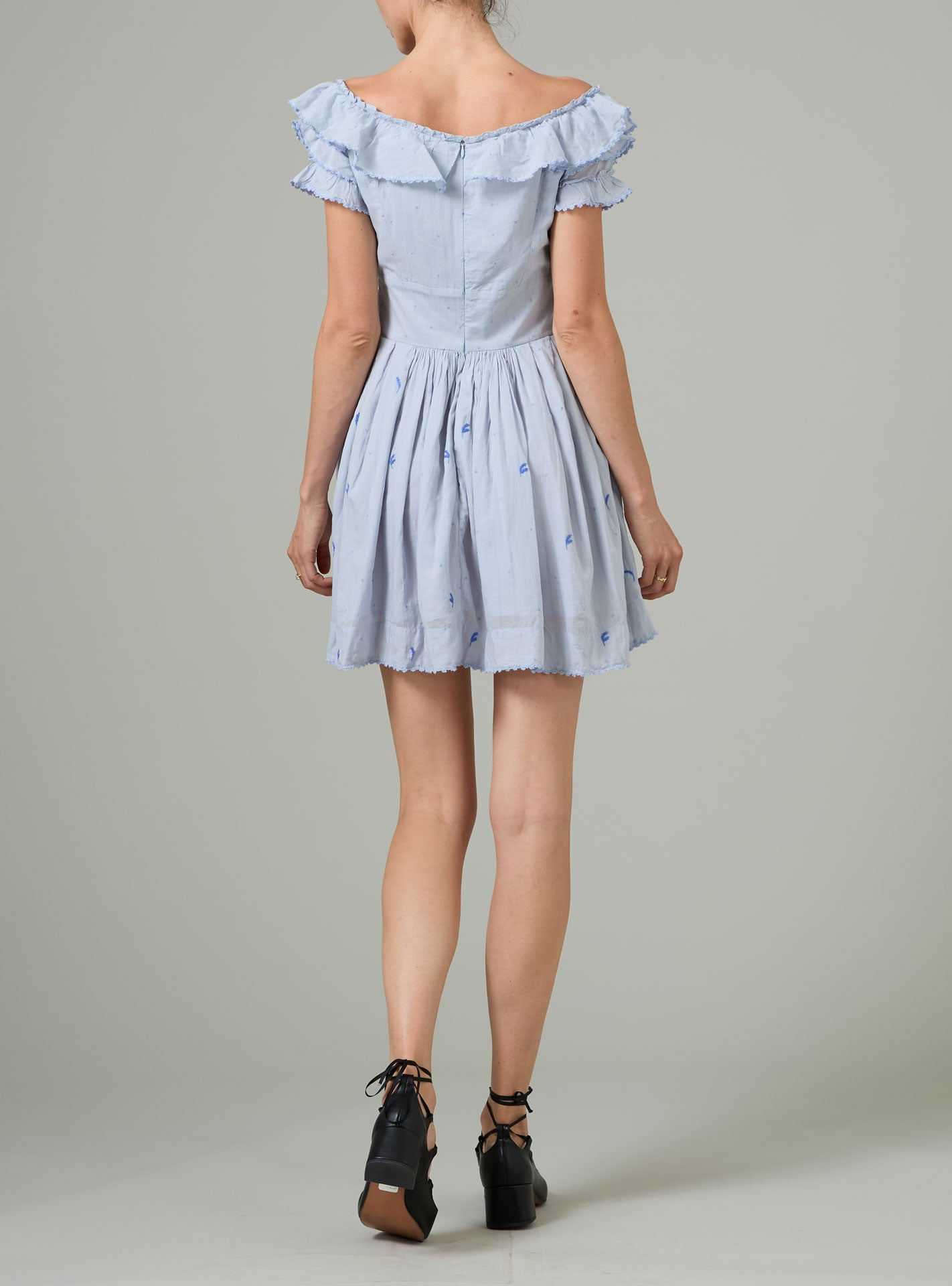 Falbala Mini Dress - Wild Flower Embroidery - Blue – Thierry Colson