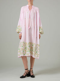 Guise Midi Calf Dress - Wild Flower Embroidery - Pink