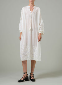 Guise Midi Calf Dress - Wild Flower Embroidery - White