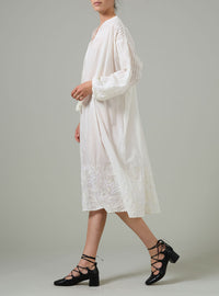 Guise Midi Calf Dress - Wild Flower Embroidery - White