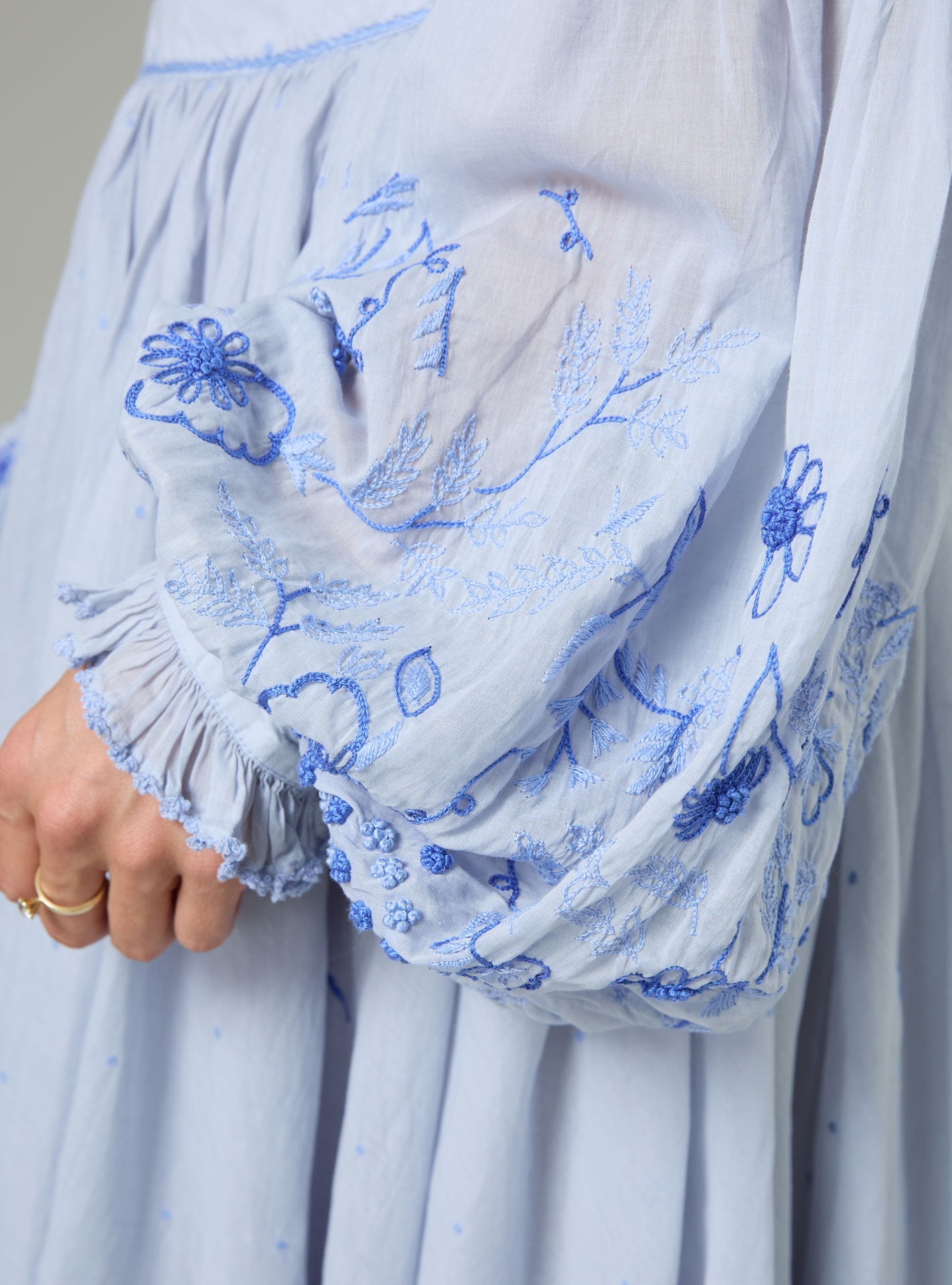 Slava Blouse - Wild Flower Embroidery - Blue – Thierry Colson
