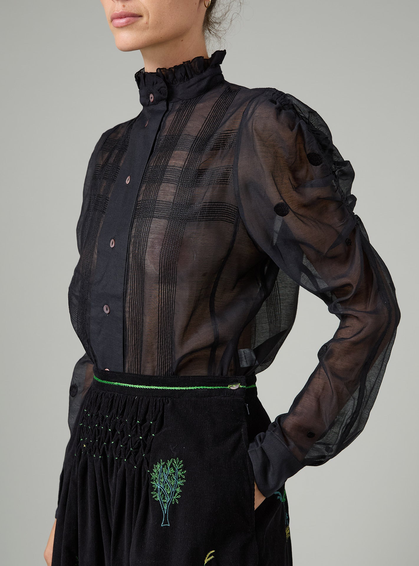 Wind Blouse - Chanderi Checks & Dots Embroidery - Black – Thierry