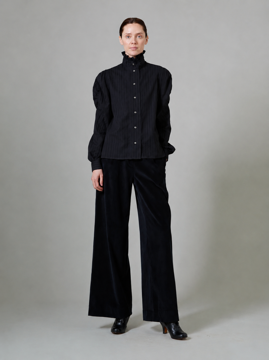 Wind Long Sleeves Shirt - Black - Chiffon Fileté