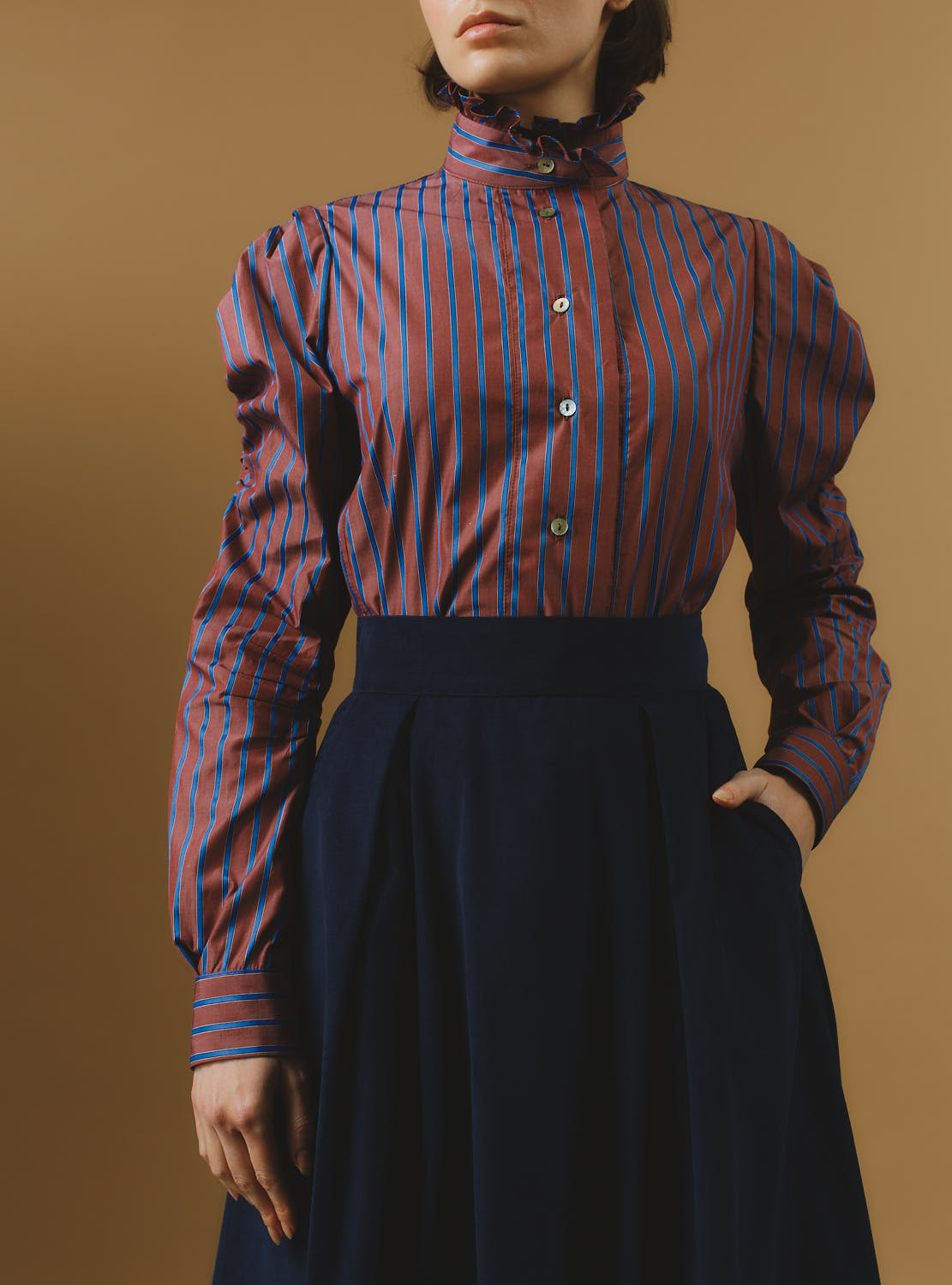 Wind County Brown Blue Stripes Blouse by Thierry Colson 