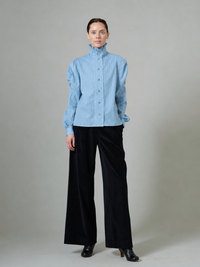 Wind Long Sleeves Shirt - Stone Blue - Chiffon Fileté