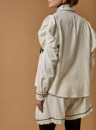 Back view of open Wind Cream/Black Blouse - Embroidered Corduroy by Thierry Colson