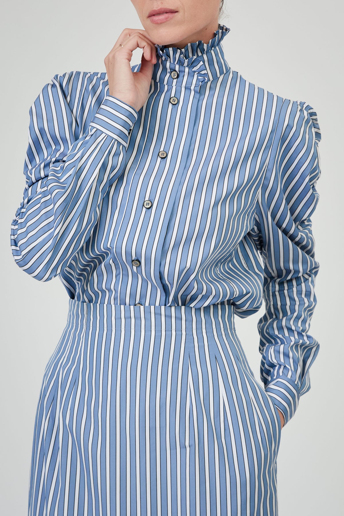Wind Long Sleeves Shirt - Grey & White - Ascot Stripes