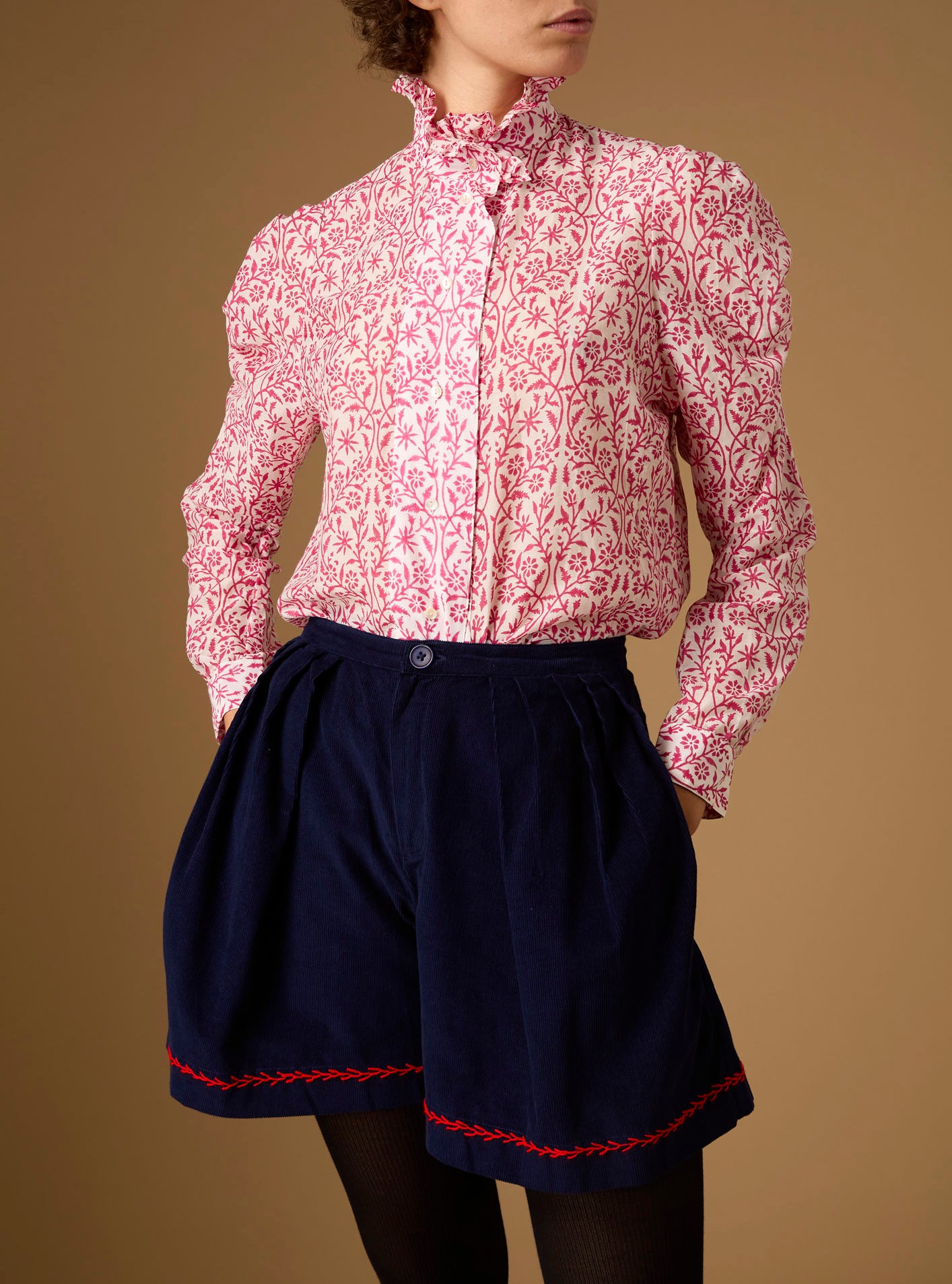 Large view of Wind Bright Rose Blouse with Kenya shorts - Paper Cut Print by Thierry Colson