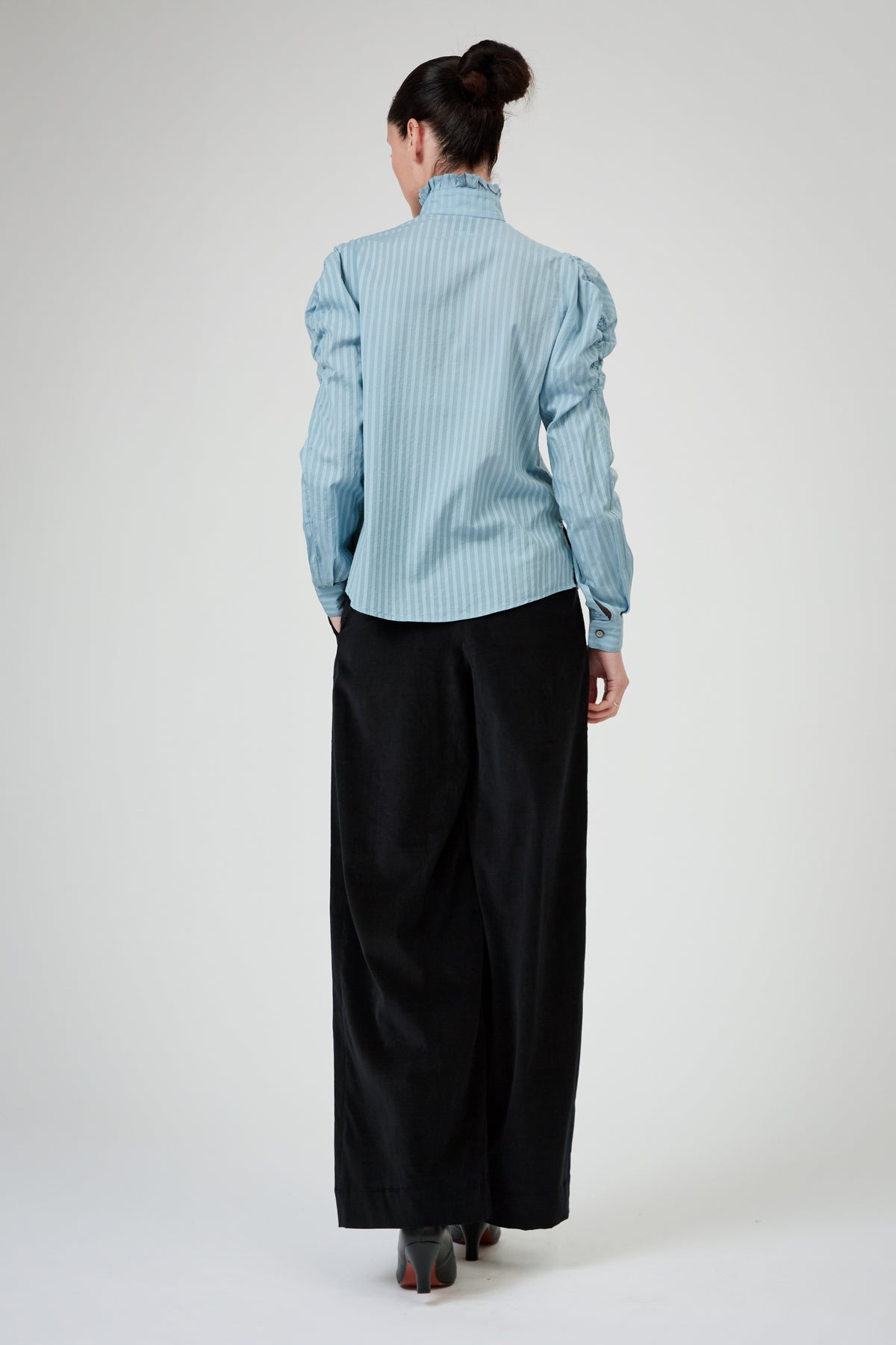 Wind Long Sleeves Shirt - Stone Blue - Chiffon Fileté