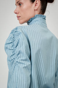 Wind Long Sleeves Shirt - Stone Blue - Chiffon Fileté