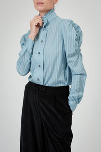 Wind Long Sleeves Shirt - Stone Blue - Chiffon Fileté