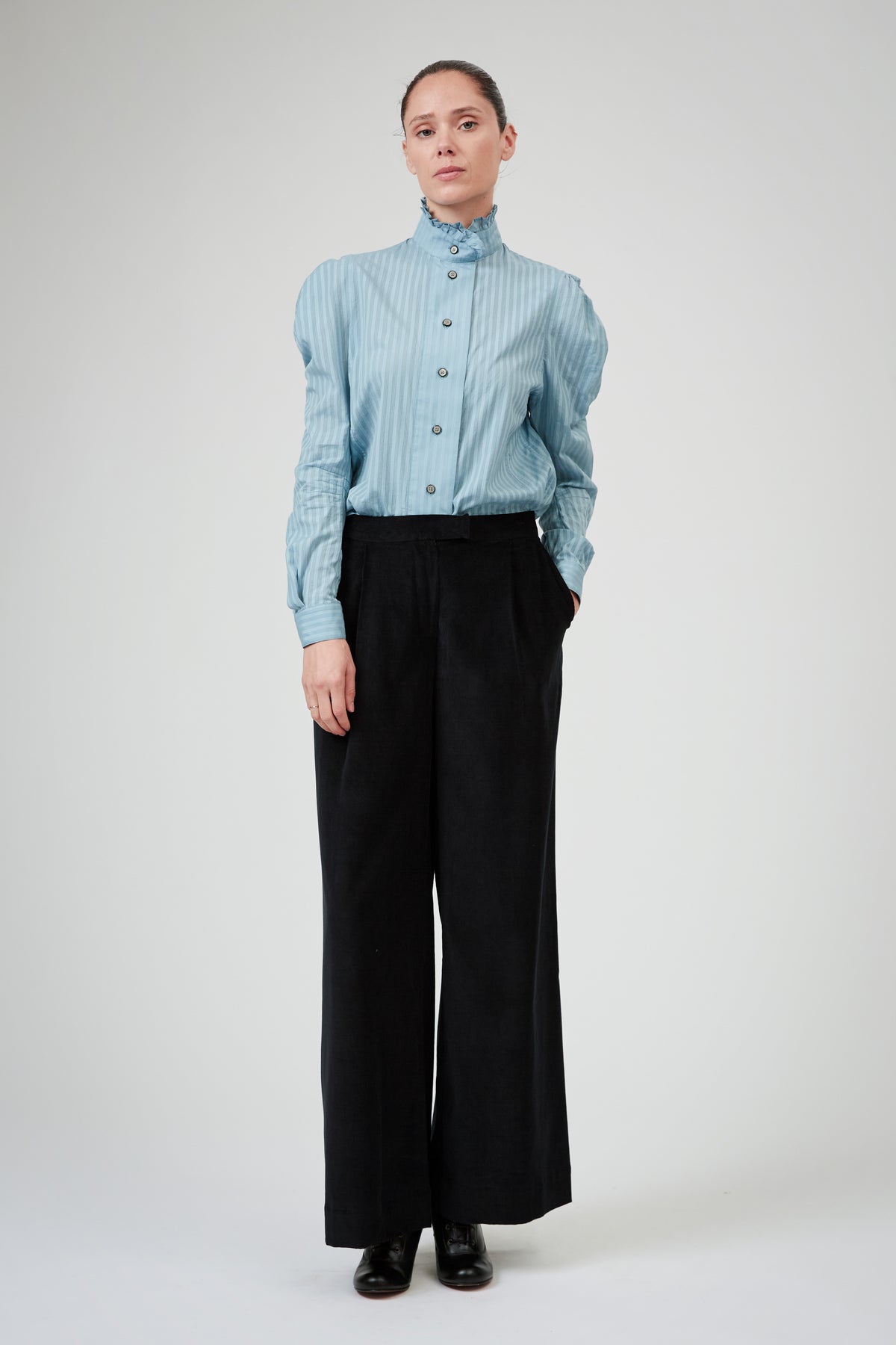 Wind Long Sleeves Shirt - Stone Blue - Chiffon Fileté
