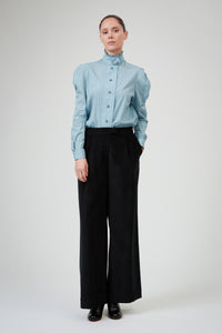 Wind Long Sleeves Shirt - Stone Blue - Chiffon Fileté