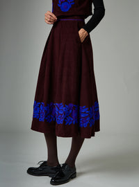 Wynona Skirt - Balkanic Embroidery - Chocolate / Cobalt & Purple