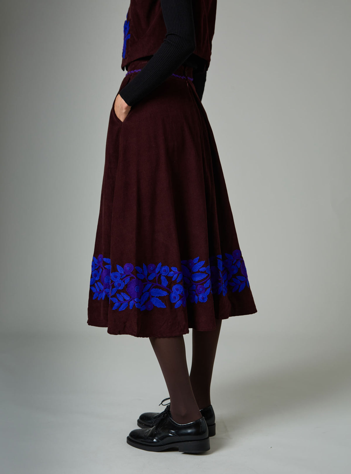Wynona Skirt - Balkanic Embroidery - Chocolate / Cobalt & Purple