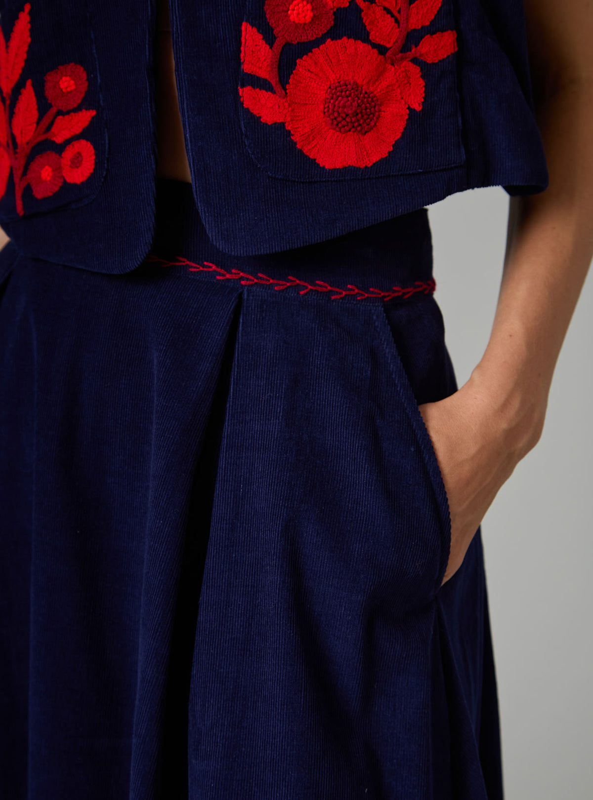 Wynona Skirt - Balkanic Embroidery -Navy & red