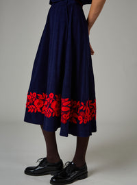 Wynona Skirt - Balkanic Embroidery -Navy & red
