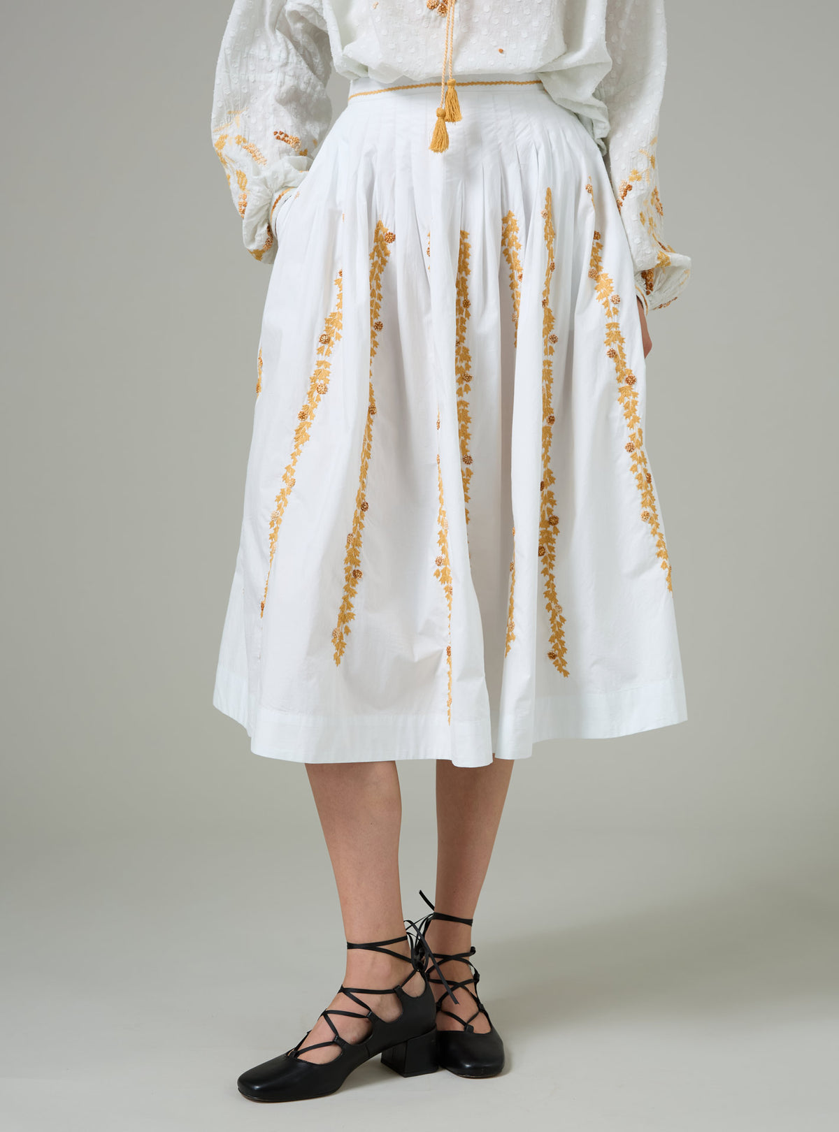Zazou skirt - Mimosa Embroidery - Cabbage / Gingerbread