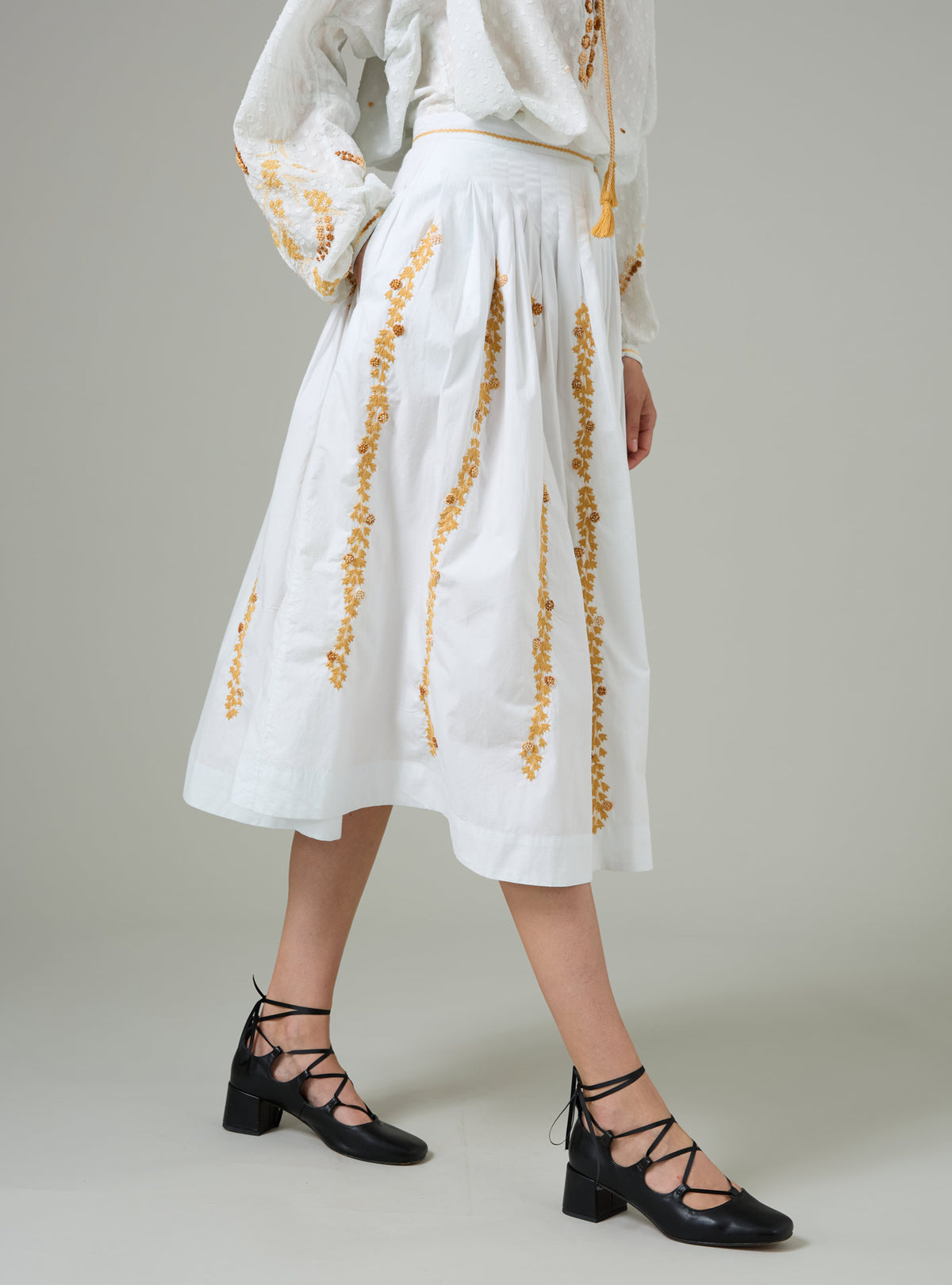 Zazou skirt - Mimosa Embroidery - Cabbage / Gingerbread