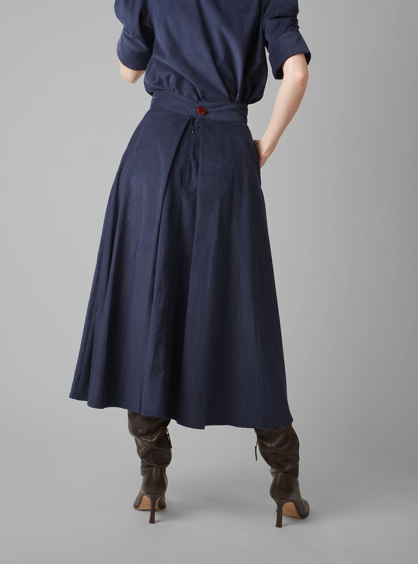 Wynona Prussian Blue Corduroy Skirt by Thierry Colson