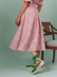Wynona Skirt - Parrot Print - Blue Grey / Watermelon