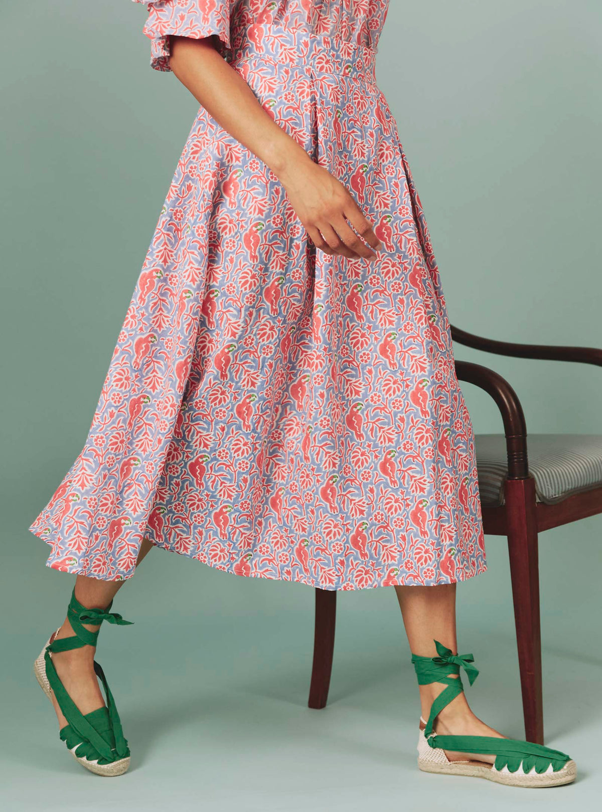 Wynona Skirt - Parrot Print - Blue Grey / Watermelon