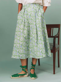Wynona Skirt - Parrot Print - Green / Blue Grey