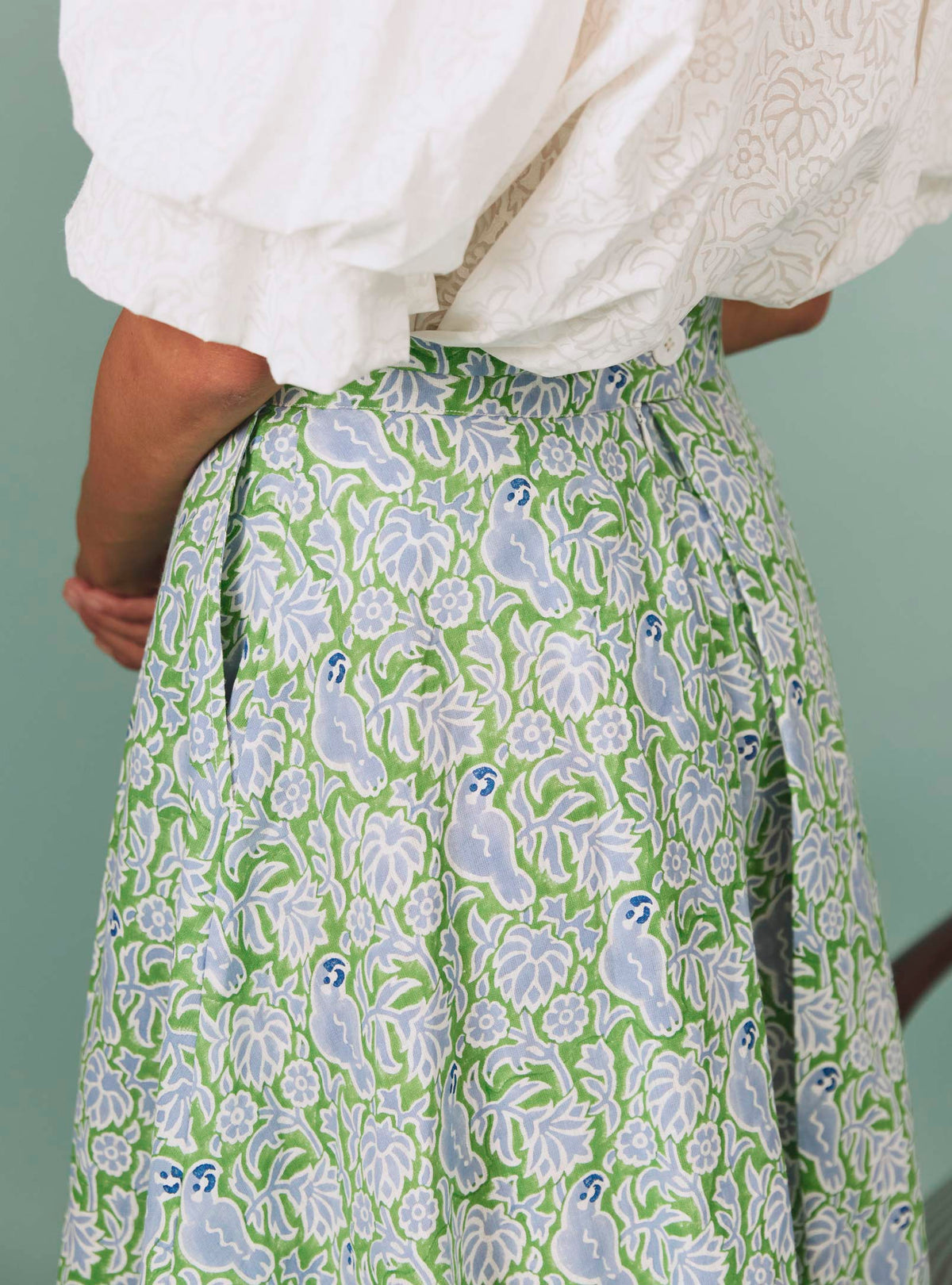 Wynona Skirt - Parrot Print - Green / Blue Grey
