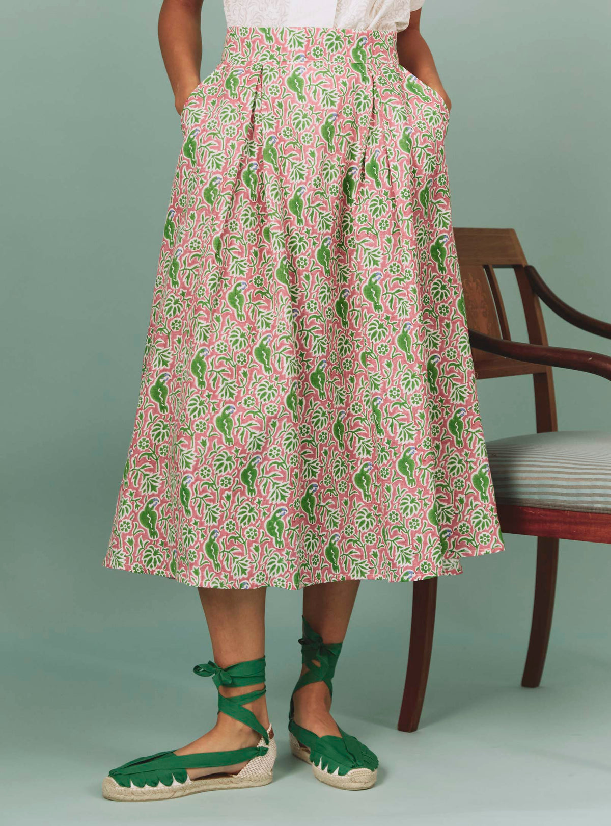 Wynona Skirt - Parrot Print - Tyrian Pink / Green