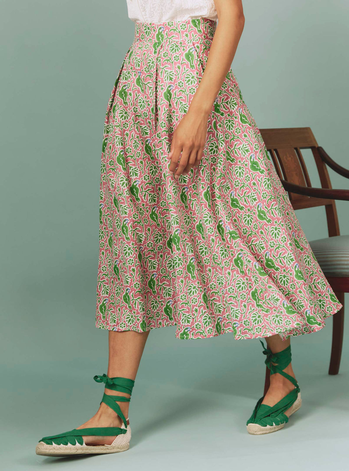 Wynona Skirt - Parrot Print - Tyrian Pink / Green