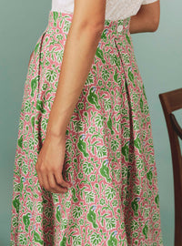 Wynona Skirt - Parrot Print - Tyrian Pink / Green
