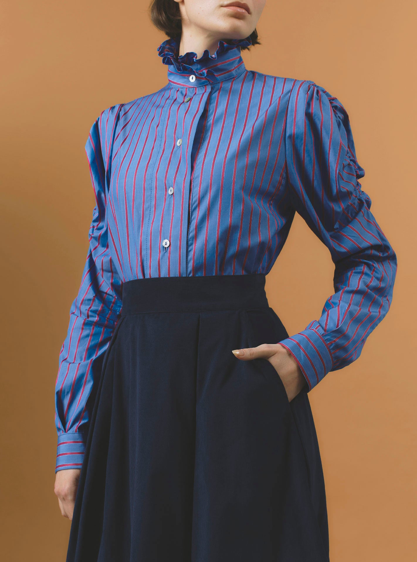 Front view of Wind  Bluet / Cherry Stripes Blouse - County by Thierry Colson