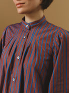 Collar detail of Yana County Brown Blue Stripes Blouse by Thierry Colson