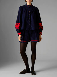 Yana Blouse - Balkanic Embroidery - Navy / Red