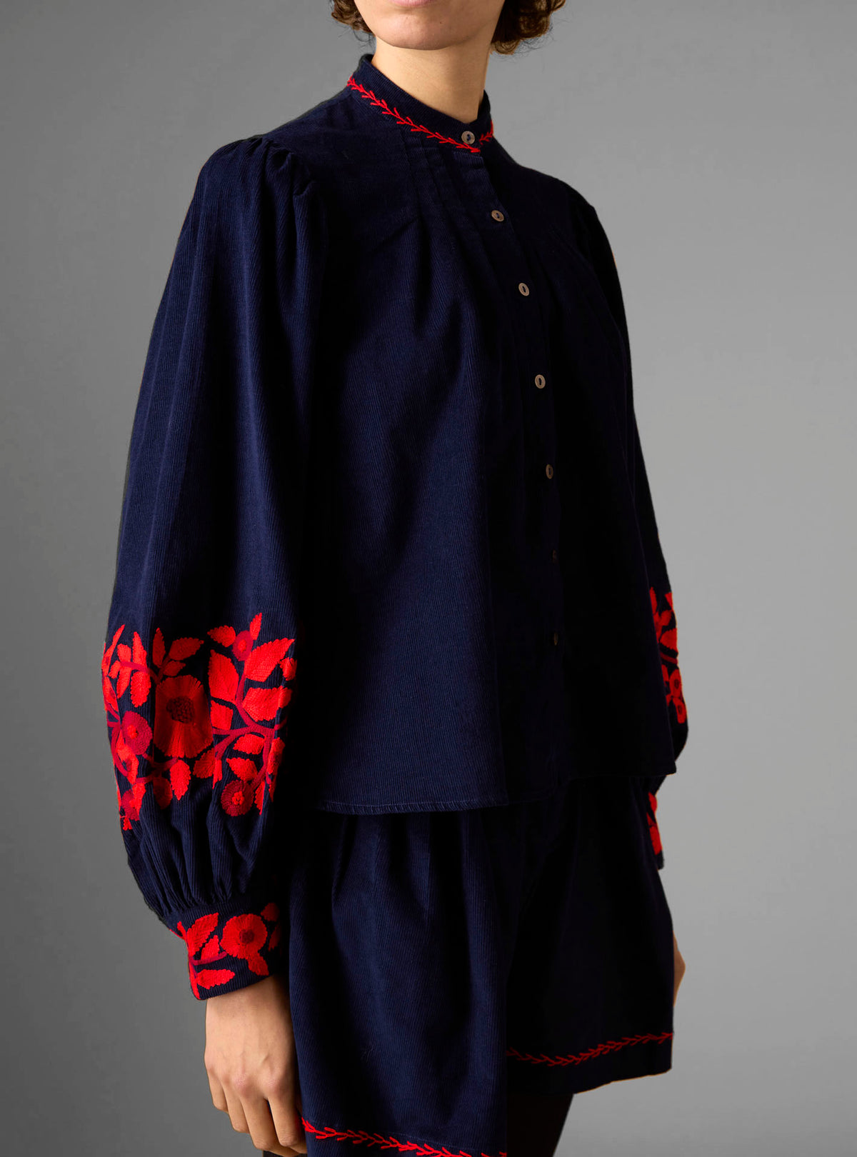 Yana Blouse - Balkanic Embroidery - Navy / Red