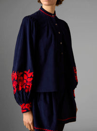Yana Blouse - Balkanic Embroidery - Navy / Red