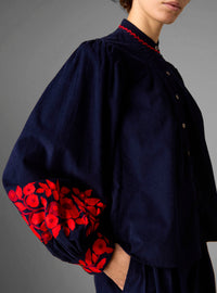 Yana Blouse - Balkanic Embroidery - Navy / Red