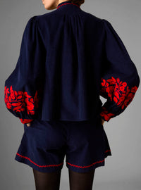 Yana Blouse - Balkanic Embroidery - Navy / Red