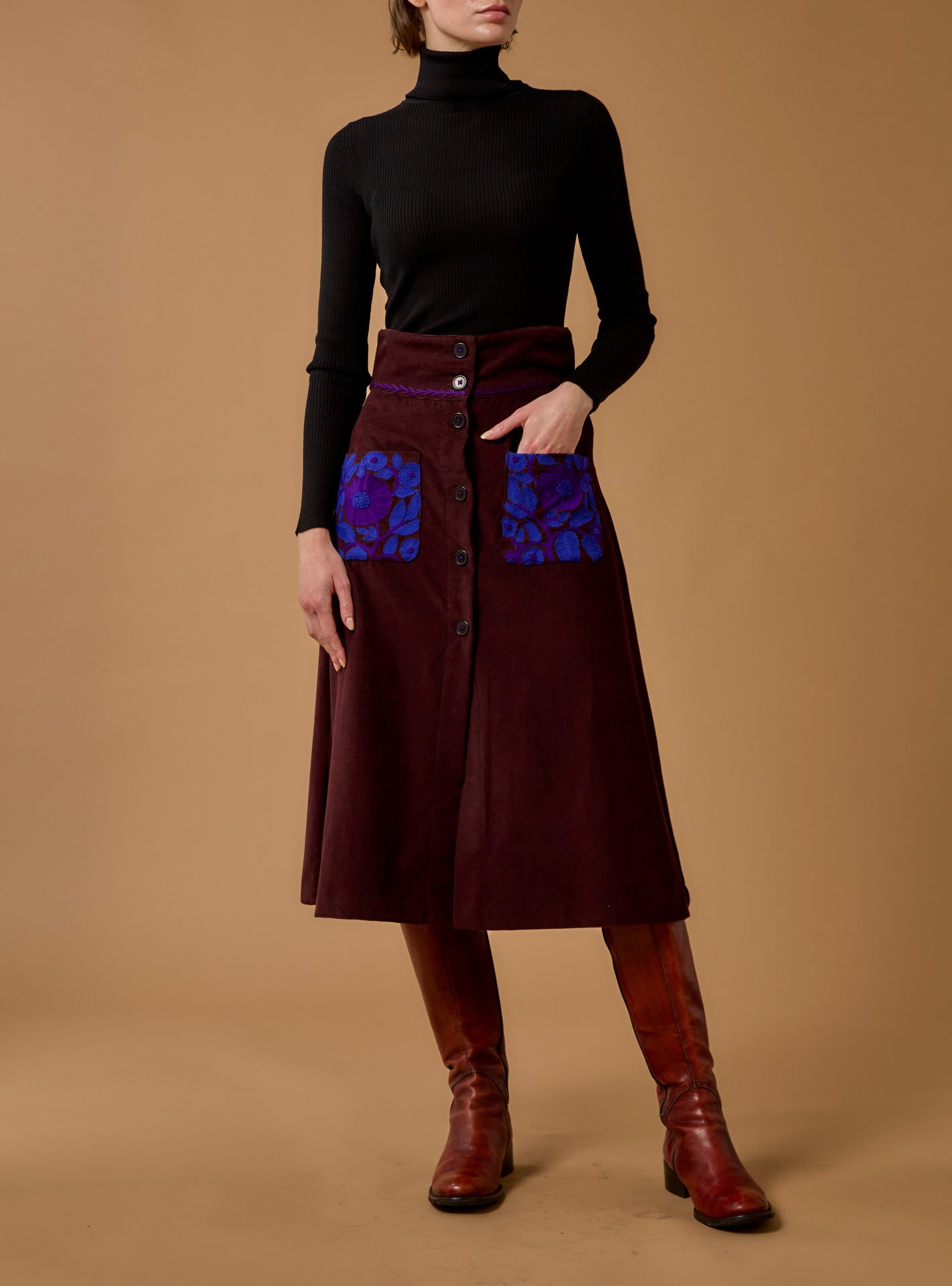 Chocolate brown online corduroy skirt