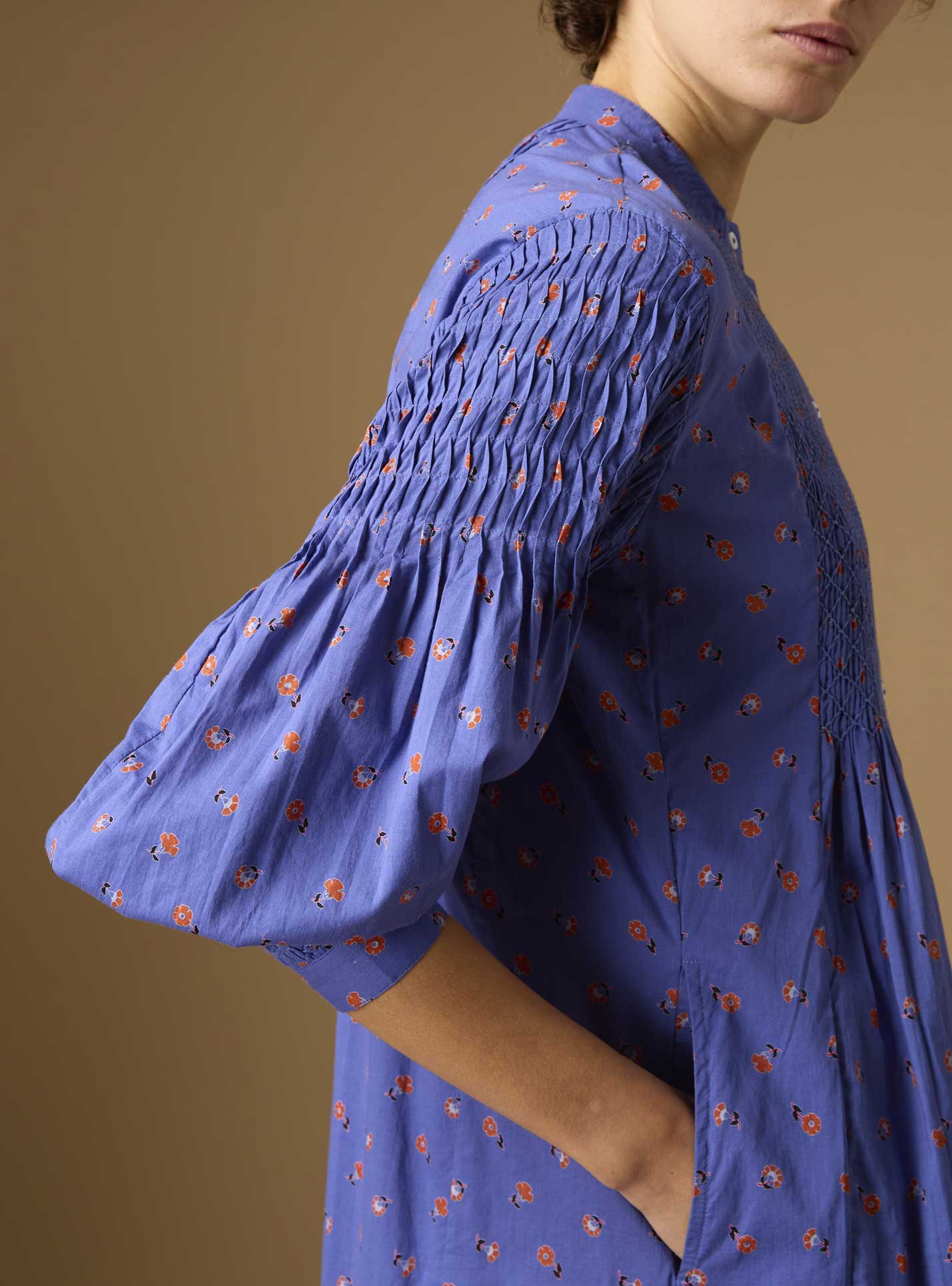 Close-up side view of Yvana Blue dress by Thierry Colson - Pre Spring 2024