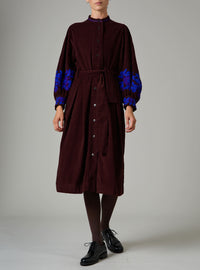 Yvonne midi dress -Balkanic embroidery -Chocolate /cobalt & purple