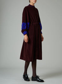 Yvonne midi dress -Balkanic embroidery -Chocolate /cobalt & purple