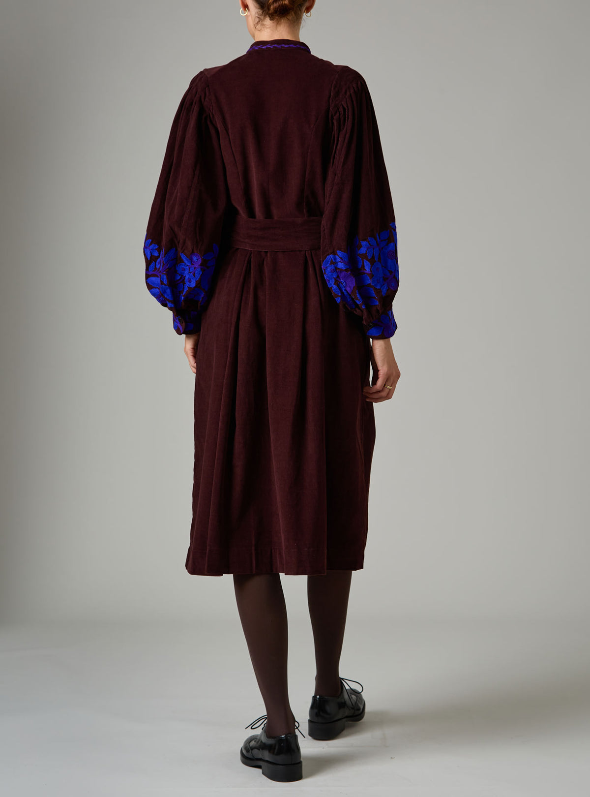 Yvonne midi dress -Balkanic embroidery -Chocolate /cobalt & purple