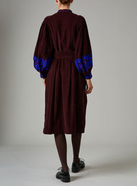 Yvonne midi dress -Balkanic embroidery -Chocolate /cobalt & purple