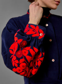 Yvonne Midi Dress - Balkanic Embroidery - Navy / Red