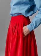 Side detail view of Zazou Red skirt - Tirolean Cord by Thierry Colson