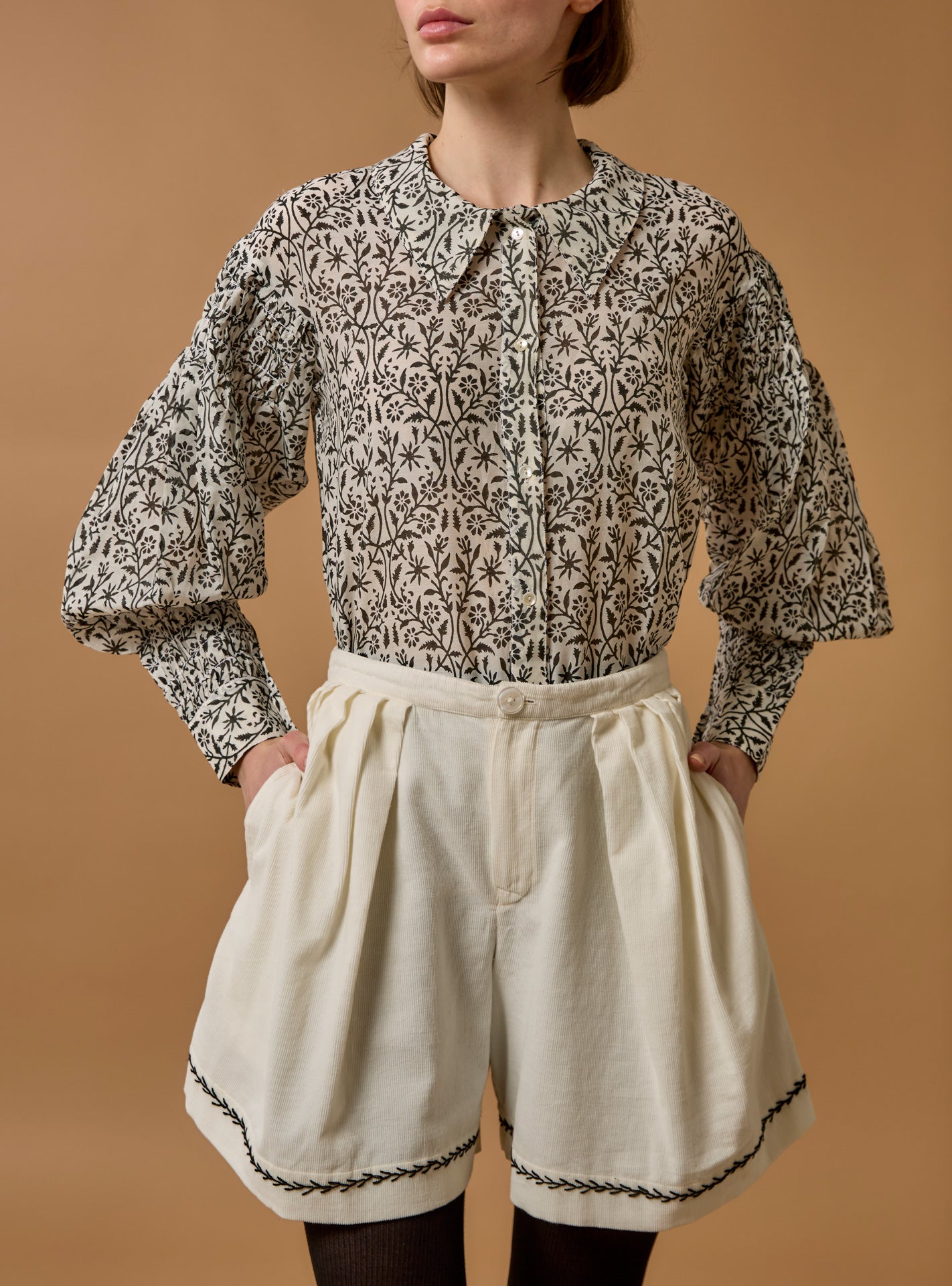 Wind Paper Cut Print Black Blouse by Thierry Colson